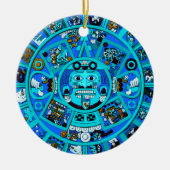Altes Maya Aztec Symbol in Blau Keramik Ornament (Vorne)