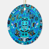 Altes Maya Aztec Symbol in Blau Keramik Ornament (Links)