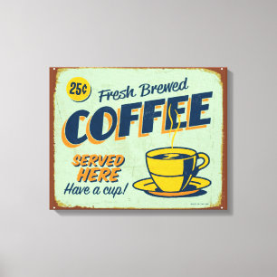 Altes Metallschild - Frisch gebrühter Kaffee Leinwanddruck