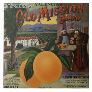 Altes Mission Orange-Kistenetikett Fliese