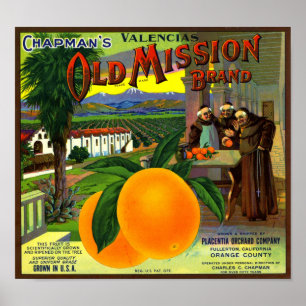 Altes Missionsmarke Orangenfruchtkistenetikett Poster