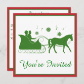 Altes Mode Pferd Gezeichnet Schlitten mit Schneefl Einladung (Vorne/Hinten)