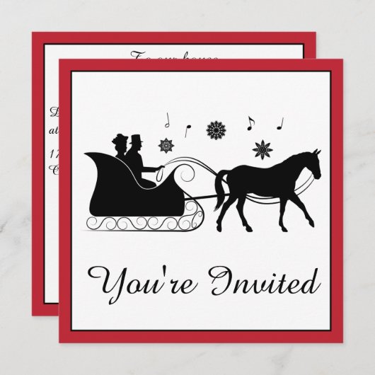 Altes Mode Pferd Gezeichnet Schlitten mit Schneefl Einladung (Vorne/Hinten)