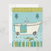 Altes, modernes blaues Badezimmer Postkarte (Vorne/Hinten)