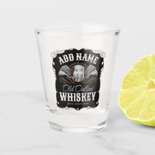 Altes Mondschein-Whiskey-Etikett FOTO HINZUFÜGEN F Schnapsglas