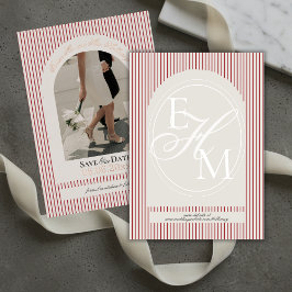 Altes Money Script Red Strip Foto Save the Date Folieneinladung