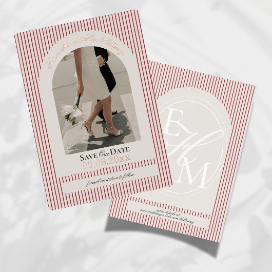 Altes Money Script Red Strip Foto Save the Date Folieneinladung