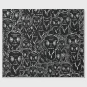 Altes Monstermotiv schwarz-weiß gruselig Geschenkpapier (Flach)