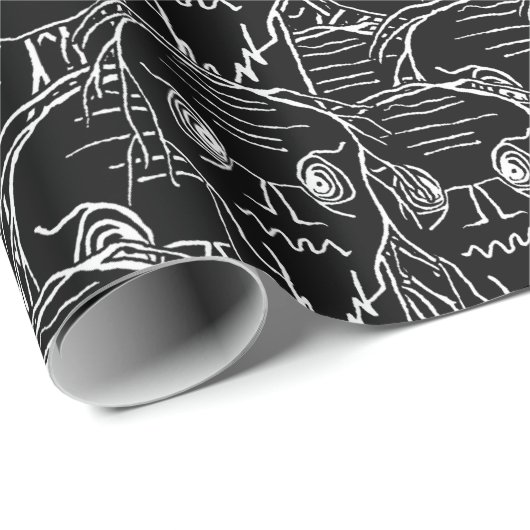 Altes Monstermotiv schwarz-weiß gruselig Geschenkpapier (Rolleneckpunkt)