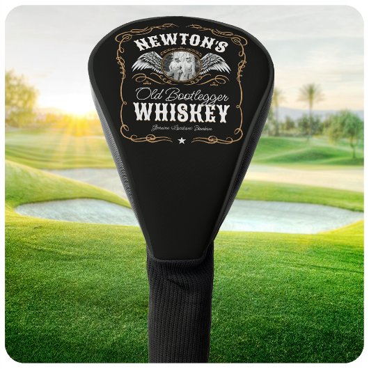 Altes Moonshine Whiskey-Etikett und FOTO Familienn Golf Headcover