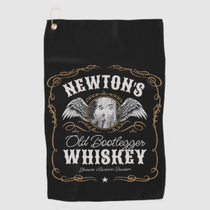 Altes Moonshine Whiskey-Etikett und FOTO Familienn Golfhandtuch