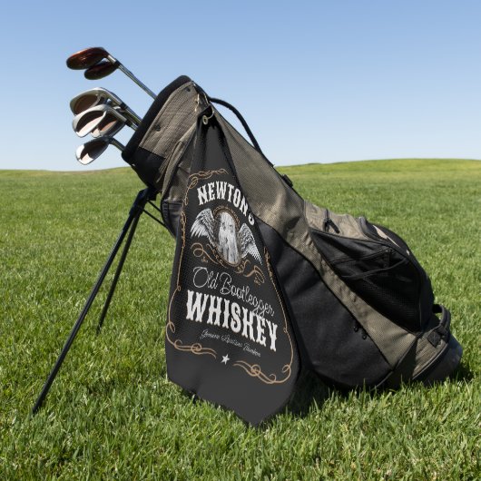 Altes Moonshine Whiskey-Etikett und FOTO Familienn Golfhandtuch (Gras)