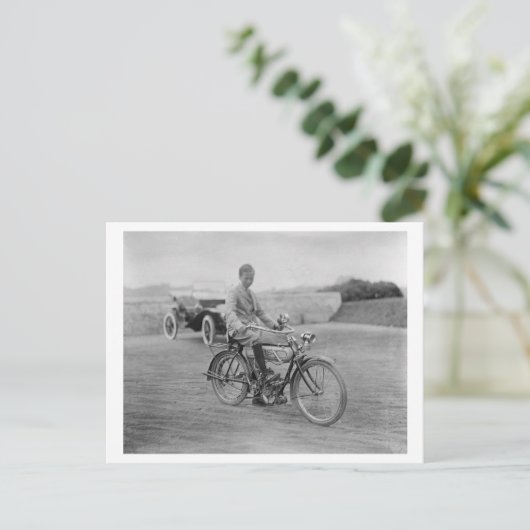 Altes Motorrad mit Laternenscheinwerfer Postkarte (Stehend Vorderseite)