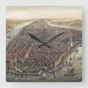 Altes New York City, Manhattan, Brooklyn Bridge Quadratische Wanduhr