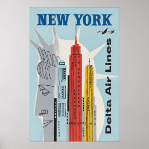 Altes New York Delta Air Lines Reiseplakat Poster