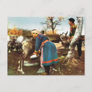 Altes Norwegen, Ein Rentier melken Postkarte