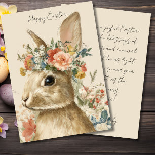 Altes Osterkarte mit Blumen und Osterhasen Feiertagskarte