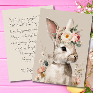 Altes Osterkarte mit Blumen und Osterhasen Feiertagskarte