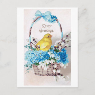 Altes Osterküken-Blumenstrauß-Körbchen Postkarte