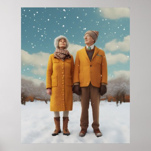 Altes Paar im Schnee Poster (Vorne)
