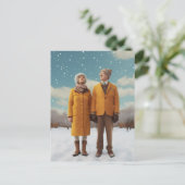 Altes Paar im Schnee Postkarte (Stehend Vorderseite)