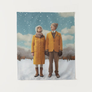 Altes Paar im Schnee Wandteppich
