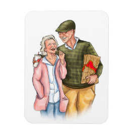 Altes Paar vollfarbige Original Kunst Jubiläum Magnet