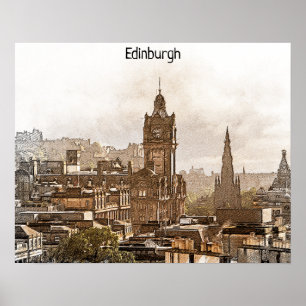 Altes Panorama von Edinburgh Schottland Poster