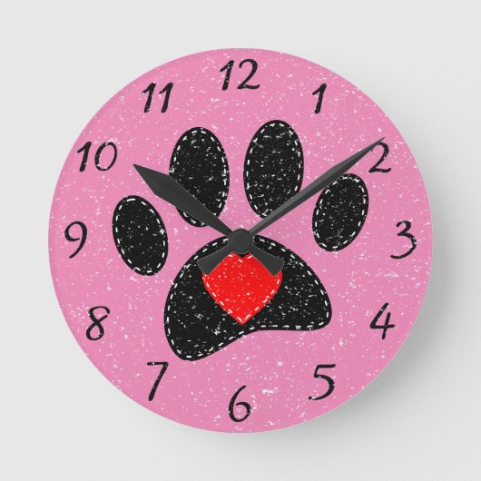 Altes Papier Druckhund viel rosa Runde Wanduhr (Vorderseite)