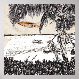 Altes Papier-Kokosnussholz, Bahamas Poster