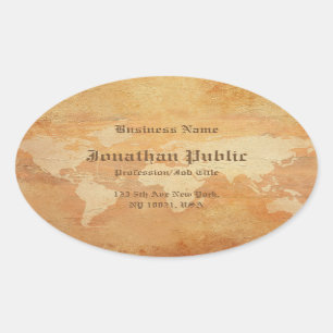 Altes Papier Look World Map Chic Nostalgische Vorl Ovaler Aufkleber