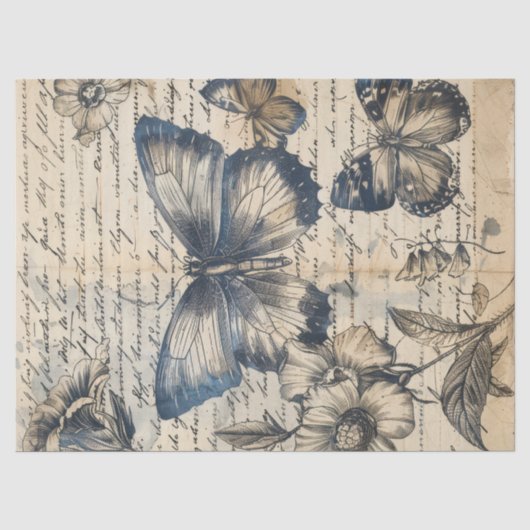 Altes Papier mit monochromen Farbschmetterlingen R (Vorderseite)