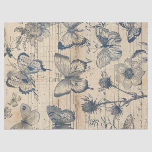 Altes Papier mit monochromen Farbschmetterlingen R (Vorderseite)