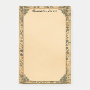 Altes Papier mit Rahmen und blauen Blumen Post-it Klebezettel