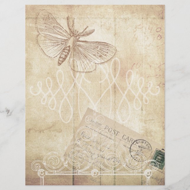 Altes Papier & Postkarten-Scrapbook-Blatt (Vorderseite)
