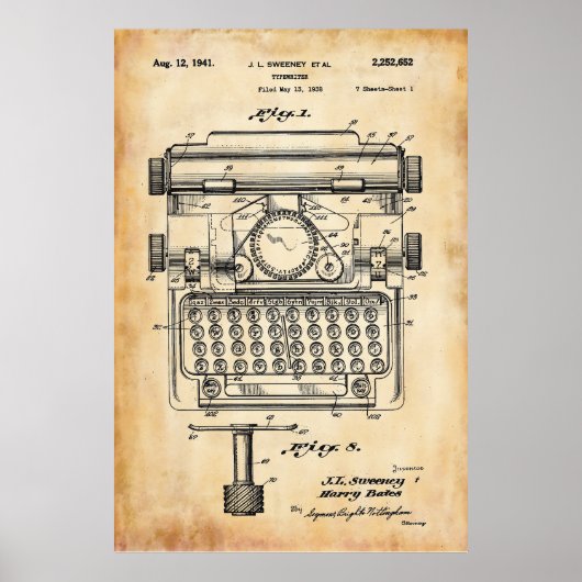 Altes Papier | Schreibmaschinenpatent Poster (Vorne)