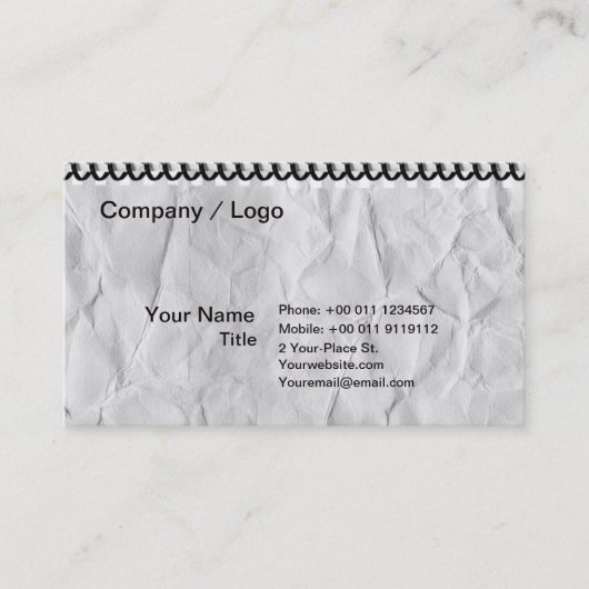 altes Papiernotizbuch mit Spirale Visitenkarte (Vorderseite)