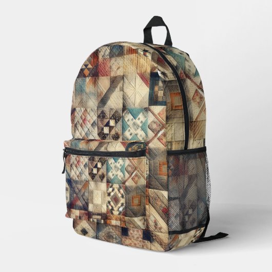 Altes Patchwork Quiltmuster Bedruckter Rucksack (Rückseitige Ecke Rechts)