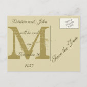 Altes Pergament, Goldmonogramm Hochzeit speichern  Ankündigungspostkarte (Rückseite)