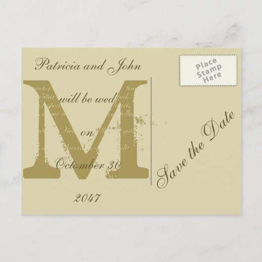 Altes Pergament, Goldmonogramm Hochzeit speichern  Ankündigungspostkarte (Rückseite)