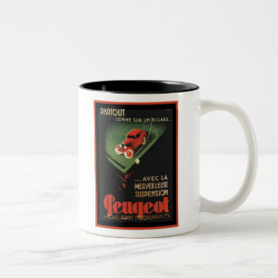 Altes Peugeot Werbeplakat - Überall wie auf einem Zweifarbige Tasse