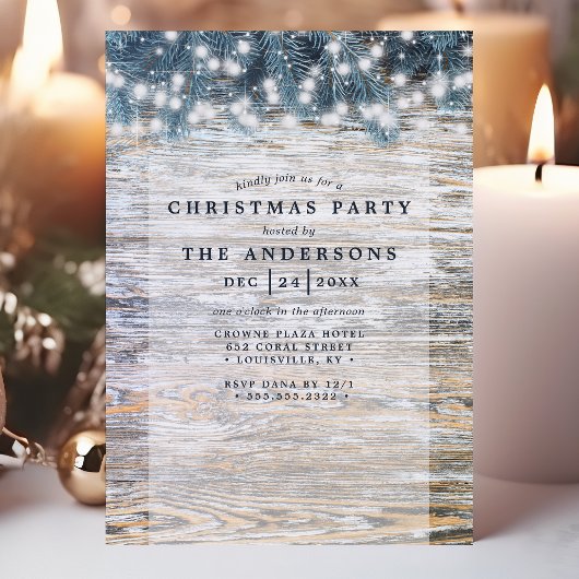 Altes Pine Wood String Lights Rustikales Weihnacht Einladung