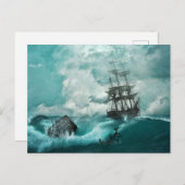 Altes Piratenschiff Anchor Lebendes Blaues Stormme Postkarte (Vorne/Hinten)