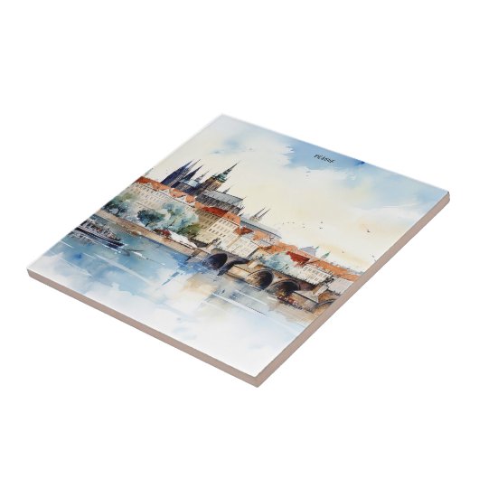 Altes Prag, Karlsbrücke Wasserfarbe Fliese (Seite)