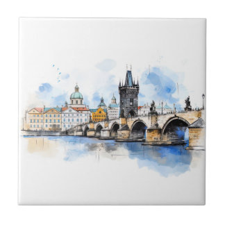Altes Prag, Karlsbrücke Wasserfarbe Fliese