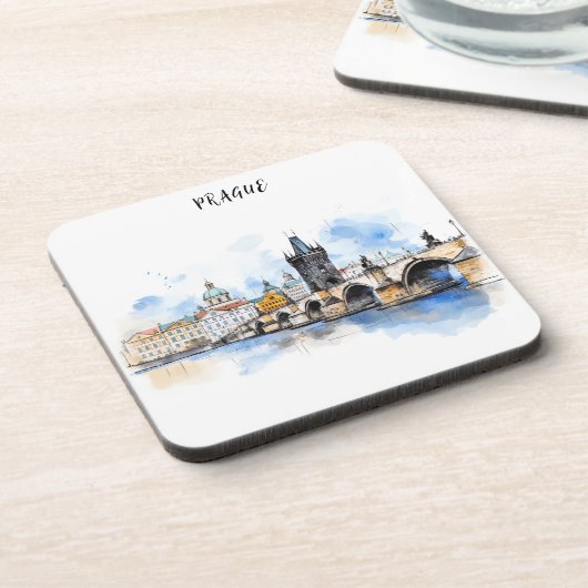 Altes Prag, Karlsbrücke Wasserfarbe Getränkeuntersetzer (Linke Seite)