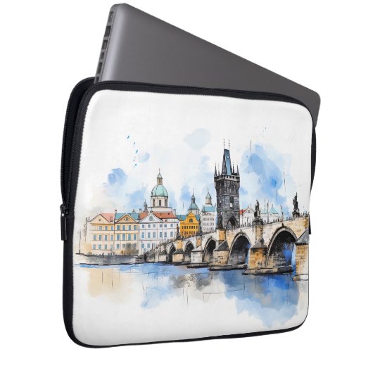 Altes Prag, Karlsbrücke Wasserfarbe Laptopschutzhülle (Vorne Rechts)