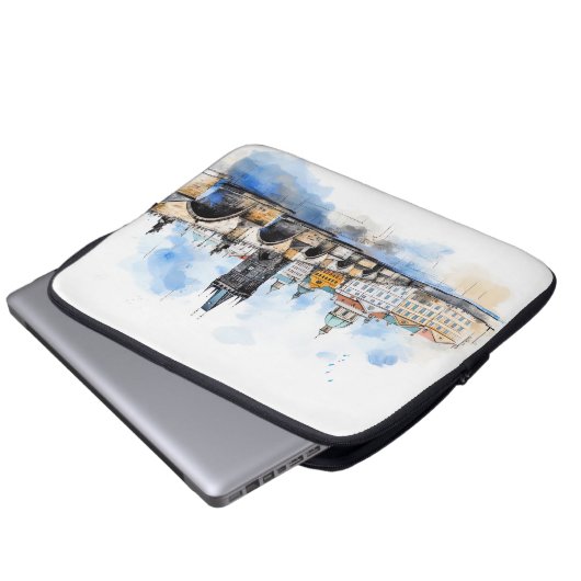 Altes Prag, Karlsbrücke Wasserfarbe Laptopschutzhülle (Vorne Knopf)
