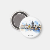 Altes Prag, Karlsbrücke Wasserfarbe Magnet (Vorderseite/Rückseite)
