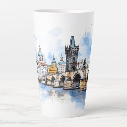 Altes Prag, Karlsbrücke Wasserfarbe Milchtasse (Vorderseite)